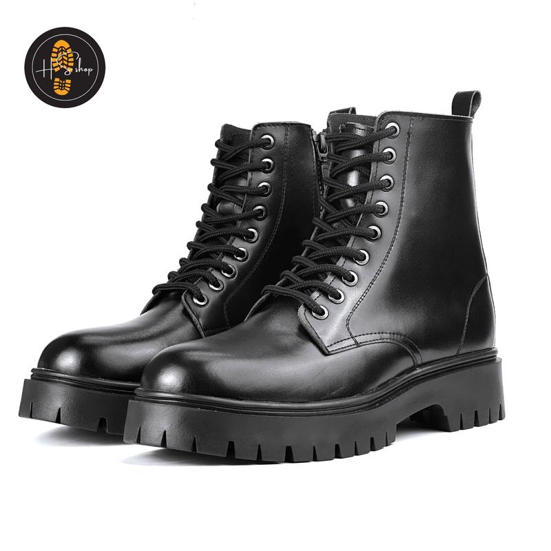 HSSHOP Giày Nam, Combat Boots, Khóa Zip, Da Bò Cao Cấp, Bảo Hành 12 Tháng. Cao Su