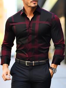 Camisa de vestir de manga larga con estampado a cuadros para hombres, diseño de botón con cuello cómodo informal, top para trabajo, oficina, negocios, ropa de hombre para todas las estaciones, ropa de hombre