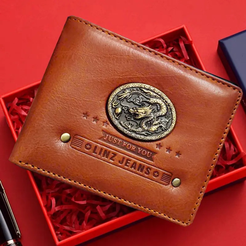 Ví Nam Da Bò Sáp Ý cao cấp mac Rồng tài lộc và may mắn 2024 - VN029 Hình Chữ Nhật Wallet 0