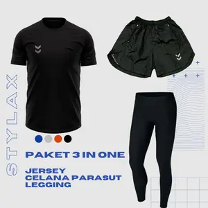 Paket 3 in one Setelan Olahraga Baju Jersey Celana Parasut Legging Pria Wanita Lari Gym Sport