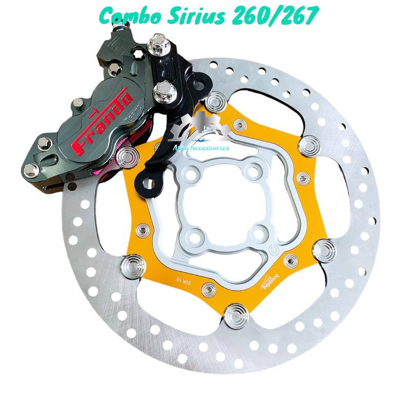  Phụ kiện COMBO 3 MÓN SIRIUS Heo Dầu Frando 4pis đối xứng kèm Đĩa thắng Oversize 4 lỗ 267mm kèm pát nhôm cnc màu đen 