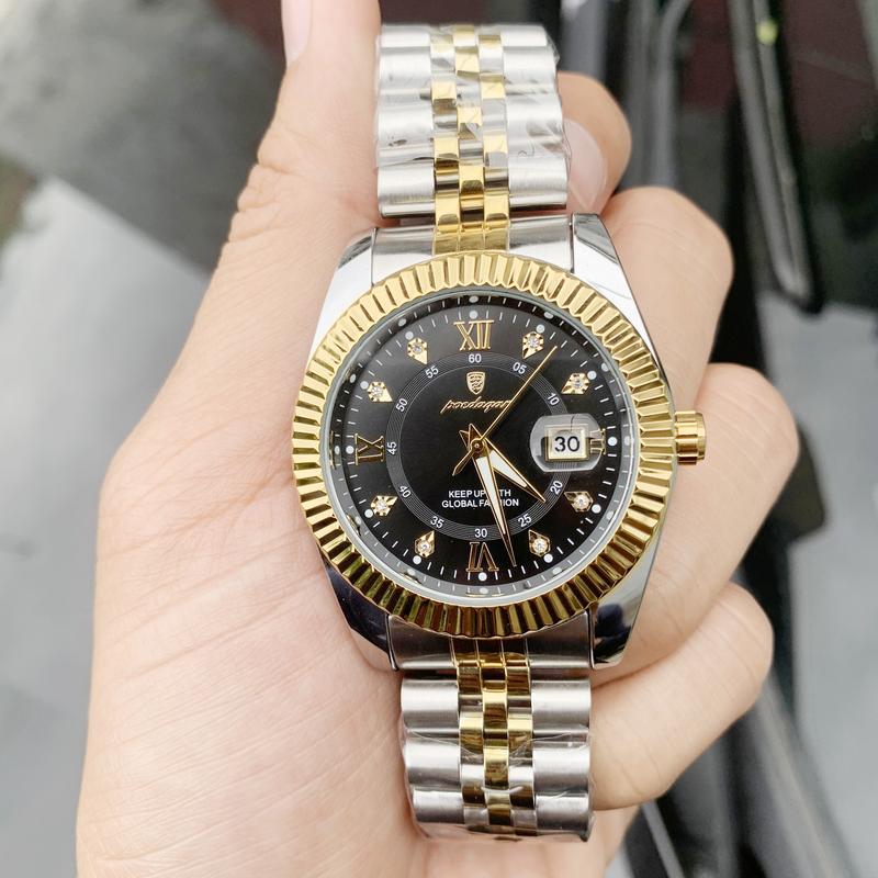   Full hộp  Đồng hồ nam thép đúc nguyên khối chống nước Date President P324 có dạng quang ban đêm dây thép đúc chống nước 3ATM mặt kính Mineral glass chống trầy bảo hành 24 tháng Watch 