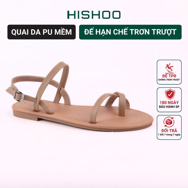 Dép sandal nữ quai dây mảnh đế bệt xỏ ngón thấp 1 cm đi biển thời trang cao cấp Hishoo S059