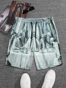 Men's All Over Print Drawstring Waist Sports Shorts, Regular Fit Casual Comfy Breathable Shorts for Summer, Men's Bottoms for Daily Wear