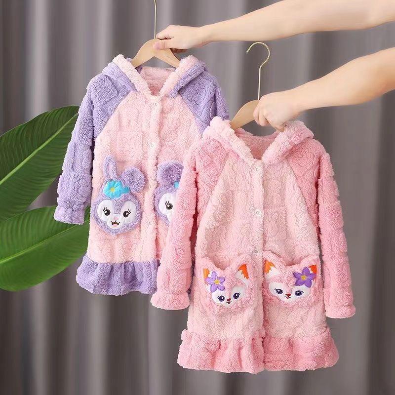 Đồ Ngủ Trẻ Em, Cho Bé Gái, Làm Bằng Lông Cừu San Hô, Thích Hợp Cho Mùa Thu Và Mùa Đông, Váy Ngủ, Lót Lông Cừu, Dày Dặn, Thích Hợp Cho Trẻ Em Và Thanh Thiếu Niên, Đồ Mặc Nhà, Áo Choàng Tắm 3