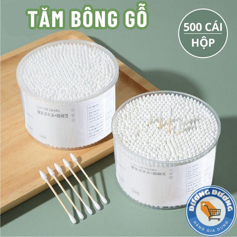 Hộp Tăm Bông 500 Que Thân Gỗ 2 Đầu Tròn Xoắn - SET 500 Bông Tăm Ngoái Tai Bông Cotton Tự Nhiên An Toàn Với Môi Trường Lấy Ráy Tai Ngoáy Tai