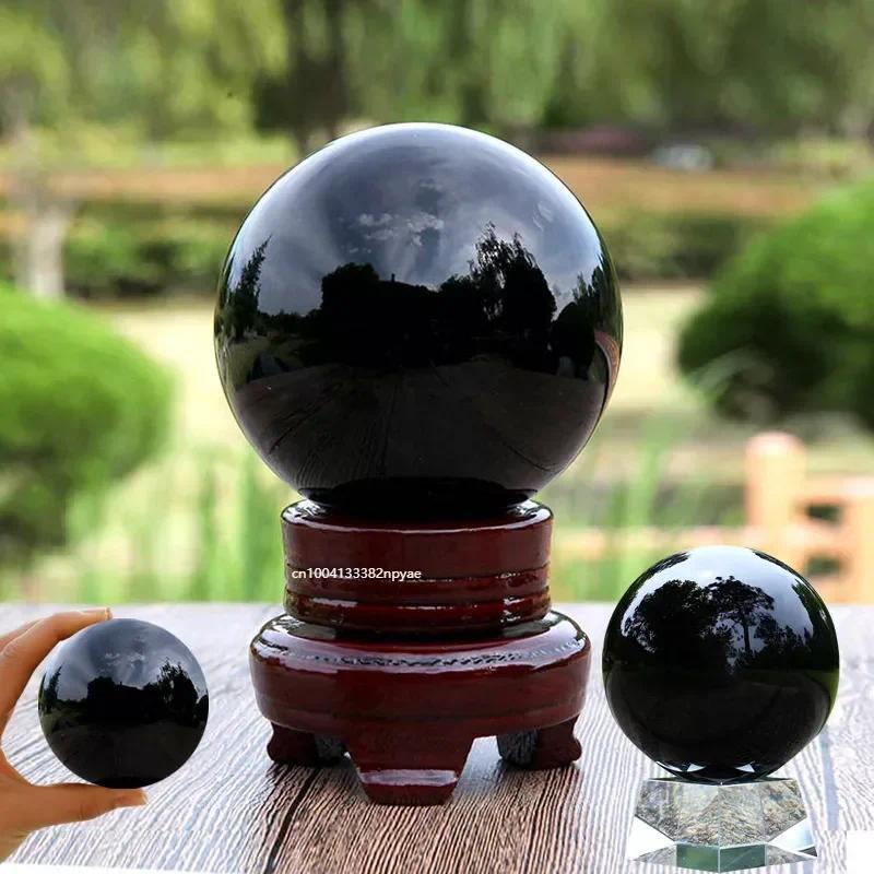 Sfera Obsidian Hitam, Bola Kristal Besar, Batu Penyembuh, Tersedia dalam 30 / 40 / 50mm, Kaca Hiasan Kristal Obsidian, Sesuai untuk Hiasan Rumah 0
