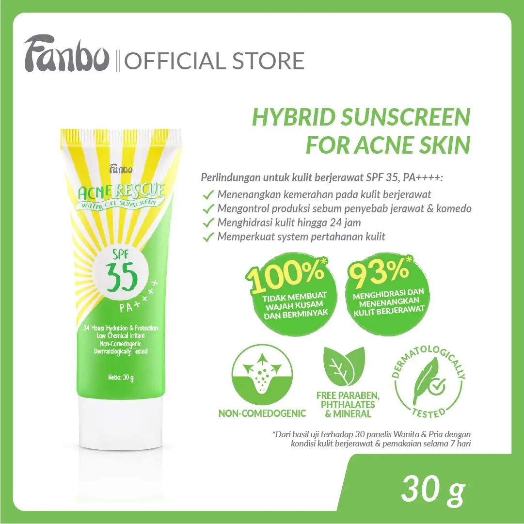 Fanbo  Acne Rescue Water Gel Sunscreen SPF 35 , PA++++ - untuk kulit berjerawat dan berminyak