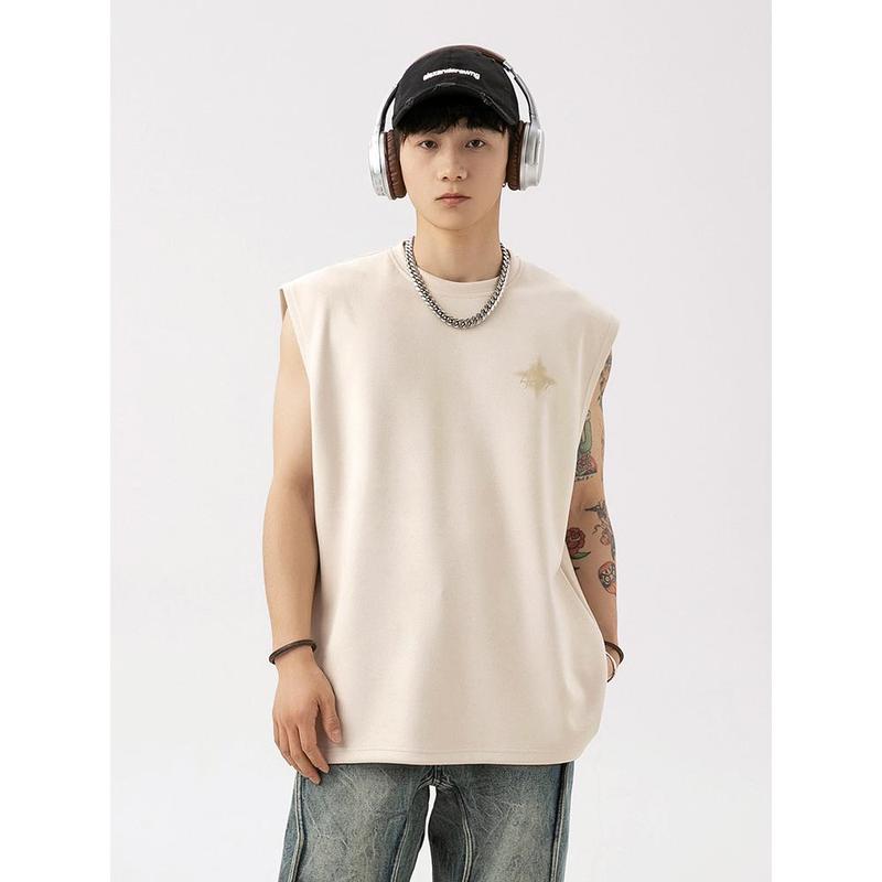 Lotin Suede Thin Sports Vest Men's 2024 Summer New Sleeveless T-shirt American Letter Printed Casual Waistcoat 2