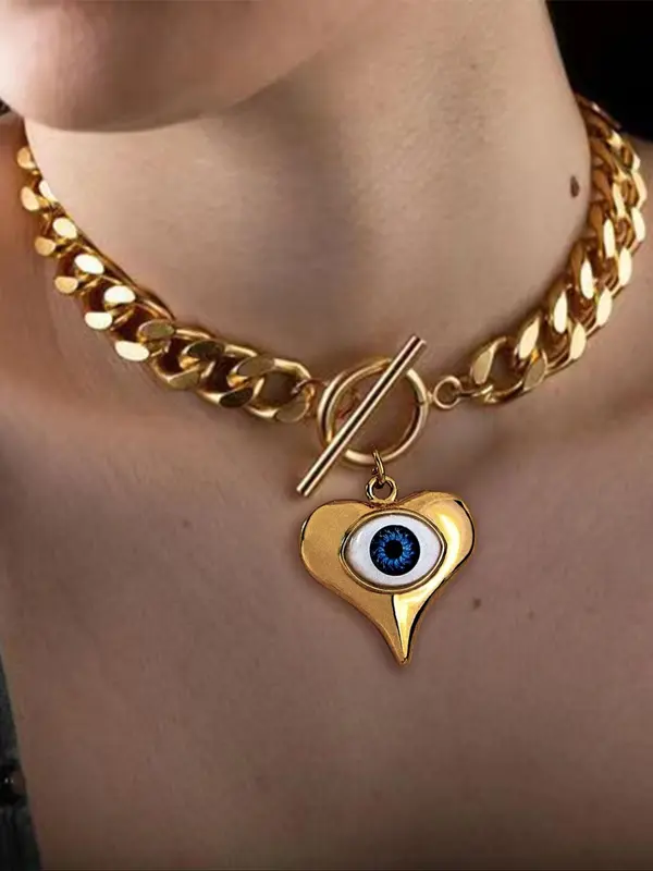 Fashion Eye & Heart Design Pendant Necklace for Women & Girls, Style Trendy Casual Jewelry for Party, Daily Clothing Decor, Exquisite Jewelry for Birthday Gift 0