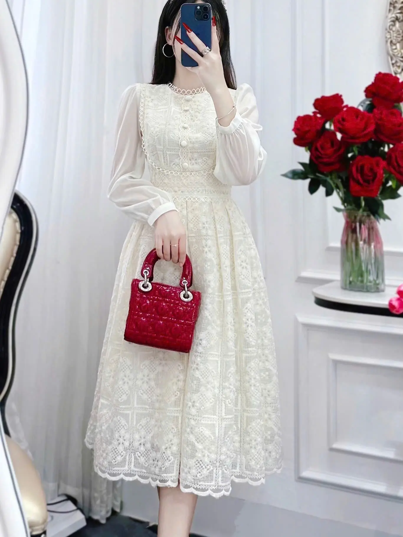 v5254 Váy thiết kế DVC vải ren phối tơ, váy thiết kế đi tiệc, váy công sở cao cấp, chính hãng