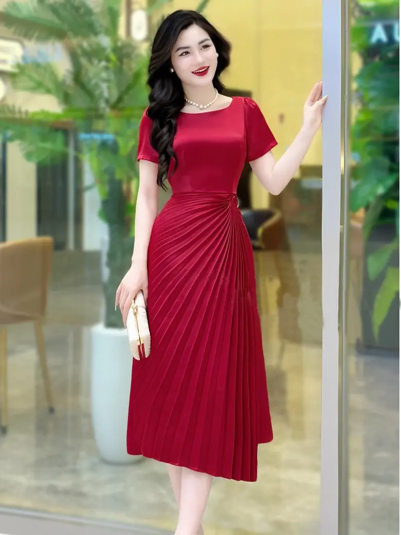 Váy thiết kế Xếp Ly 2025 Chất Lụa co giãn đủ size số từ 45 đến 90kg Nữ Women