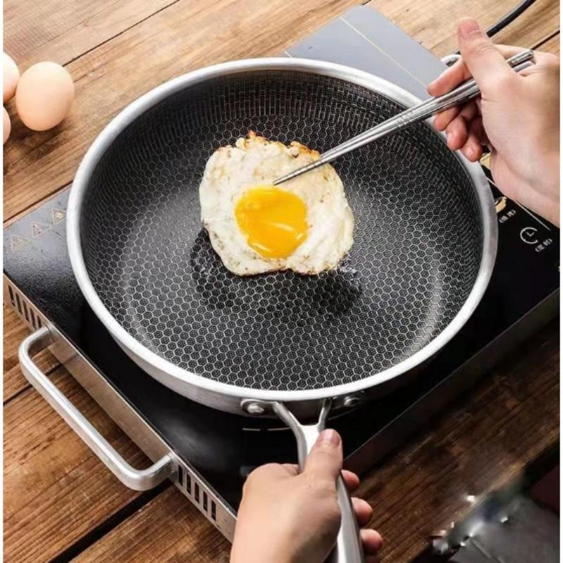 Chảo Rán Bằng Thép Không Gỉ Chống Dính, 28cm, Thiết Kế Tổ Ong, Thích Hợp Cho Gia Đình Và Nhà Hàng, Dụng Cụ Nấu Ăn, Thích Hợp Cho Bếp Cảm Ứng Gốm 1