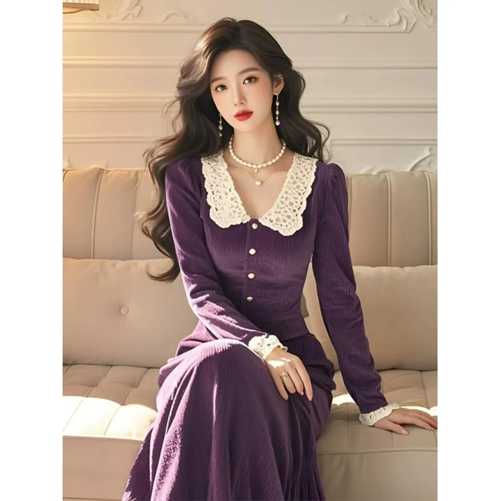 Váy Màu Tím, Trang Phục Nữ Mùa Thu Đông, Phong Cách Hàn Quốc, Khí Chất Trẻ Trung, Cao Cấp Và Thanh Lịch, Tinh Tế Và Đẹp Mắt, Váy Dài, Năm 2024
