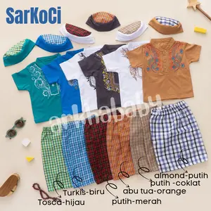 Arkhababy- BAYI Sarkoci Baju Bayi Koko Bayi Muslim Baju Aqiqah Sarung Bayi Set Peci//Bordir// Katun
