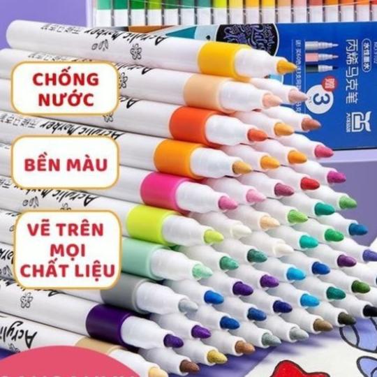 Bộ 48 Bút Màu Acrylic Marker Cao Cấp Màu Sắc Tươi Sáng Chống Thấm Nước Vẽ Lên Được Nhiều Chất Liệu Không Bị Nhoè Tô Chồng Màu không Thấm Giấy