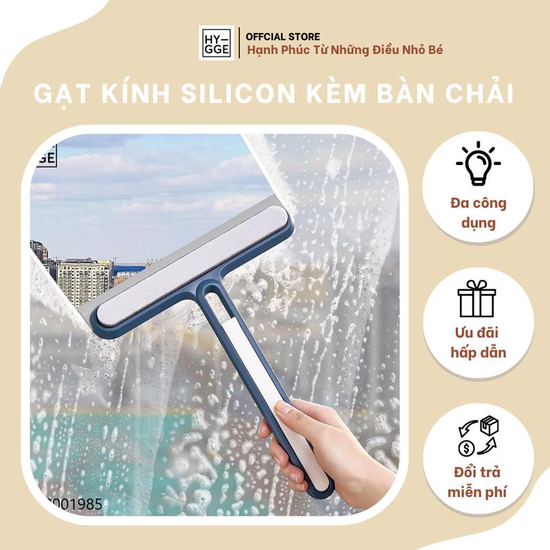Chổi vệ sinh silicon 2 trong 1 cầm tay với 2 đầu gạt và cọ làm sạch bề mặt kính gạch kèm bàn chải nhỏ cọ khe rãnh - HYGGE Mã SP1985