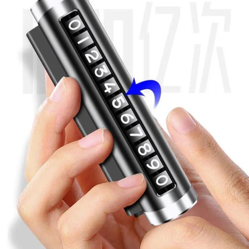 Thẻ đỗ xe tạm thời trên ô tô, vật liệu kim loại, với biển số điện thoại xoay, nhãn dán nhôm, dừng đỗ xe để tạo kiểu ô tô, phụ kiện tự động 1