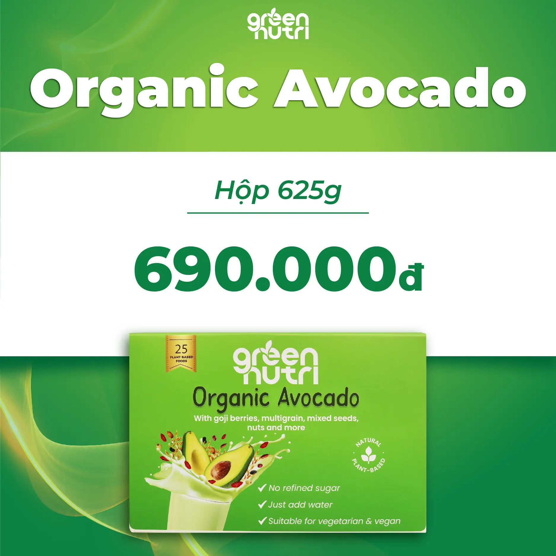 Organic Avocado - Sữa Hạt Ngũ Cốc Dạng Hộp Giấy 625g (25g x 25 gói)