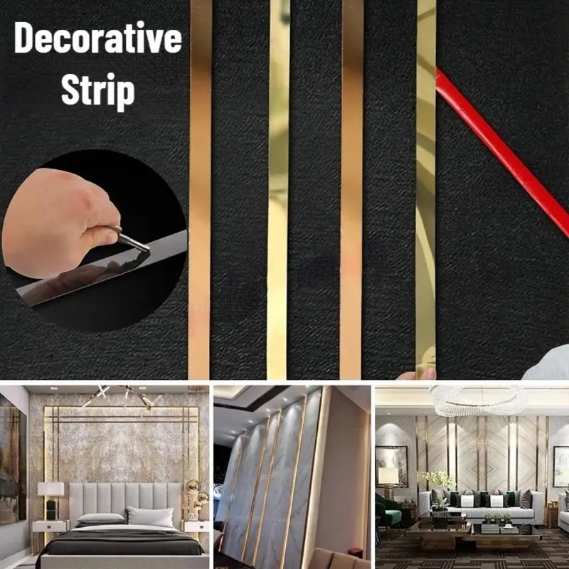【Vixplorn】Stainless Steel Flat Decorative Strip Decoration Background Wall Ceiling Edging Strip Mirror Decor Edge Line