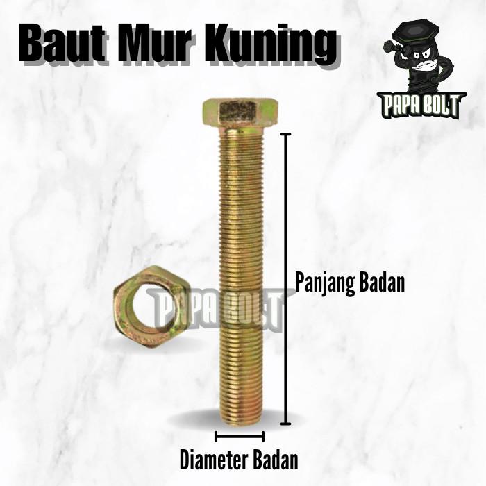 Baut Mur Hexagon Kuning M8 x 15-55mm Kunci 12 P 1.25 2