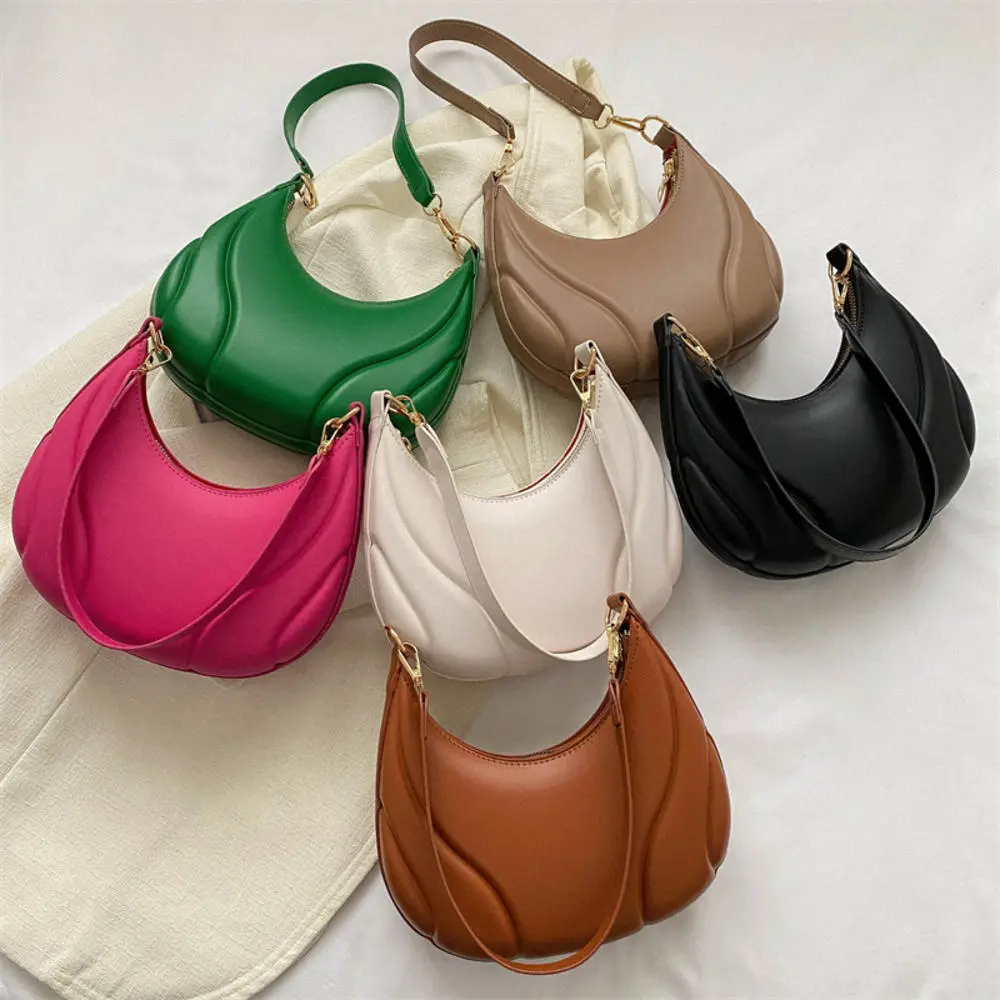 Ladies fashion Shoulder bag Practical High quality leather Solid color Saddle bag  style Retro design Leather shoulder bags for Daily use Casual work  bag