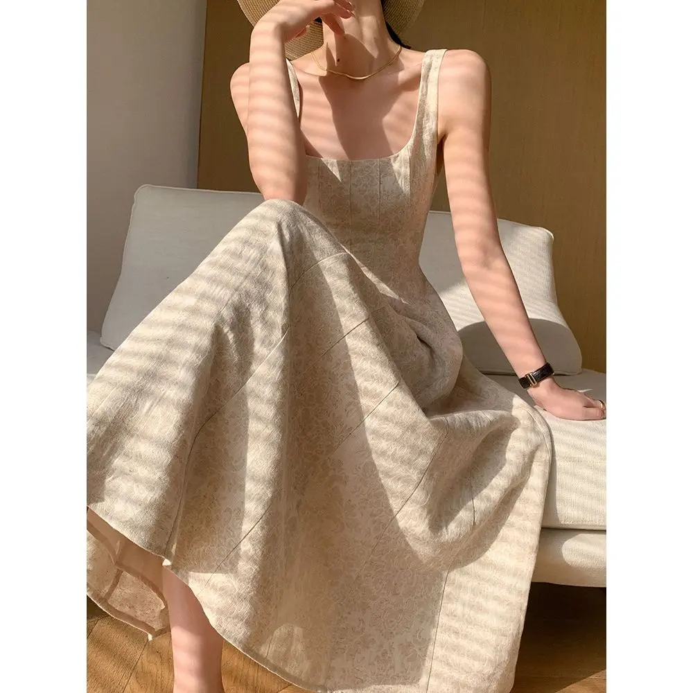 Váy Quấn Mùa Hè Cho Nữ, Dáng Ôm, Dài, Cổ Vuông, Màu Be, Thích Hợp Cho Phụ Nữ, Phong Cách Bodycon Hàng Mới Về
