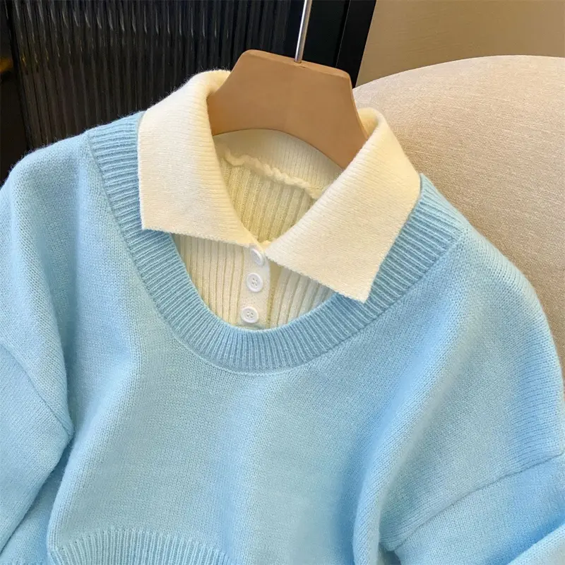 Bộ Đồ Hai Mảnh Lười Biếng, Áo Len Và Cổ Polo, Phong Cách Preppy Trông Trẻ Trung, Dệt Kim, Thiết Kế Đặc Biệt, Thích Hợp Cho Mùa Thu Và Mùa Đông, Bộ Sưu Tập Năm 2025 Nữ Women Top Màu Đỏ 3