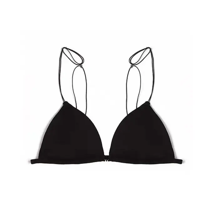 New French rimless triangle cup girl sexy black underwear thin strap back front buckle bra