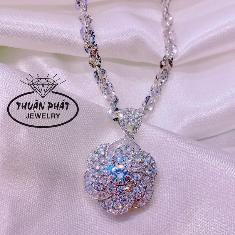 Phụ Kiện Dây Chuyền Nữ Xoắn Tròn 5Li Với Mặt Hoa Hồng M01017(1) Màu Trắng Đeo Cổ Sang Trọng Trang Sức Bạc Ý Xi Bạch Kim - Bạc Thuận Phát