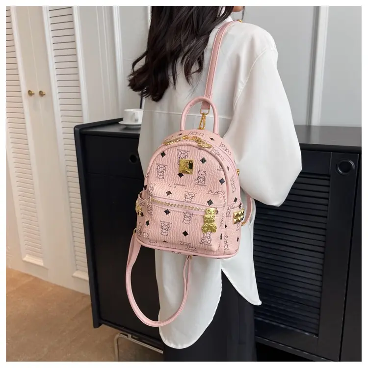 Balo unisex balo nam nữ chất liệu da in chú gấu hai size lớn nhỏ LK508 6