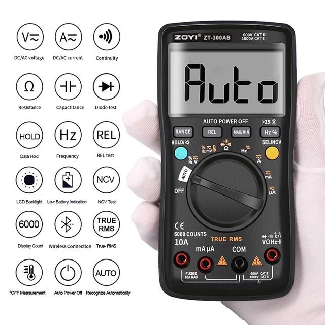 Đồng Hồ Đo Điện Vạn Năng Điện Tử Zoyi ZT-300AB Kết Nôi Bluetooth, Đồng Hồ Đo Điện Đa Năng Đo Điện Trở Cách Điện, Điện Áp AC DC, Kiểm Tra Tụ Điện, Dò Điện NVC 3
