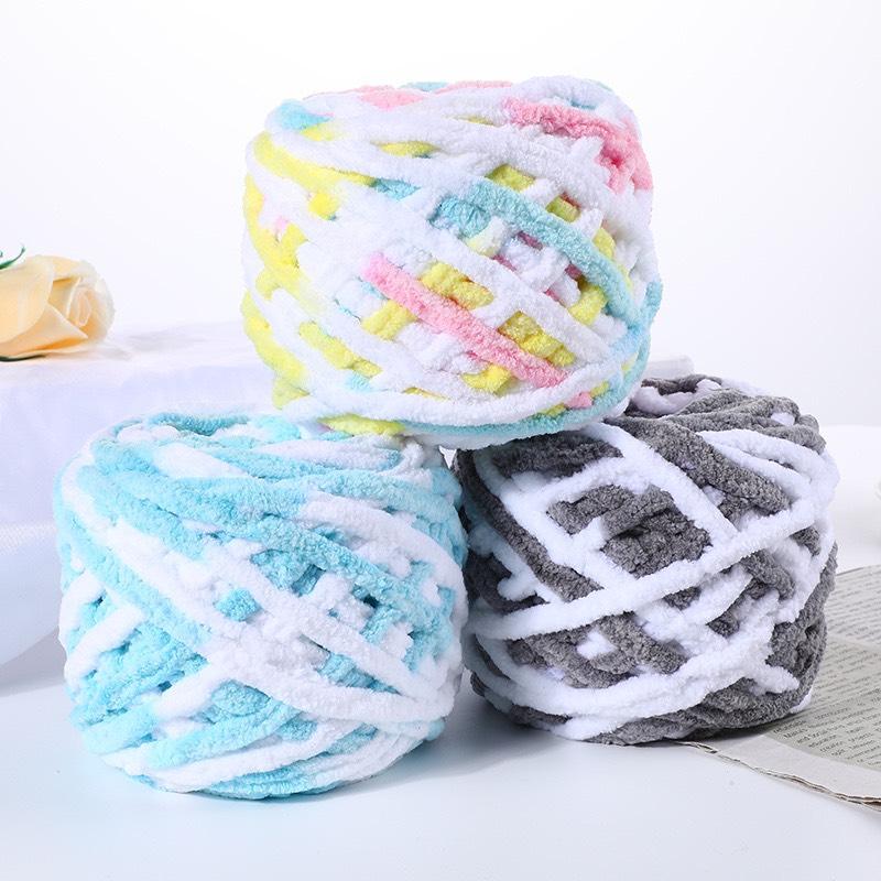 Len Nhung Đũa Loang 100g Sợi To Nhẹ Mềm Mại Đan Móc Túi/ Khăn/ Dép/ Thú Bông/ Thảm