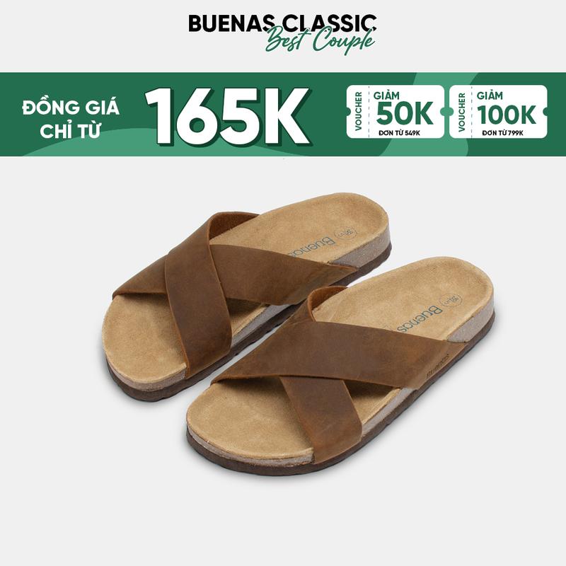 Dép đế trấu nam nữ BB03 da bò unisex birken quai chéo Buenas - BB03