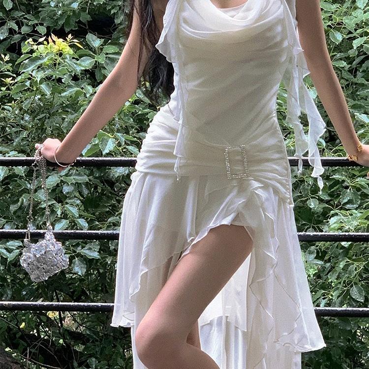 đầm maxi trắng dáng ôm xẻ tà đan lưng đi tiệc, du lịch Dress nữ V028