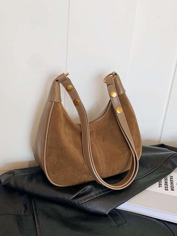 New Women's Simple Solid Color Zipper Shoulder Lux Bag, Fashionable Versatile Underarm Bag, All-match Hobo Bag for Daily Used, Bags for Women 7