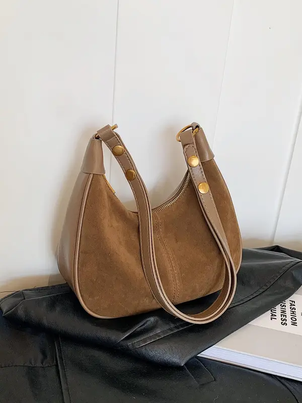 New Women's Simple Solid Color Zipper Shoulder Lux Bag, Fashionable Versatile Underarm Bag, All-match Hobo Bag for Daily Used, Bags for Women 7