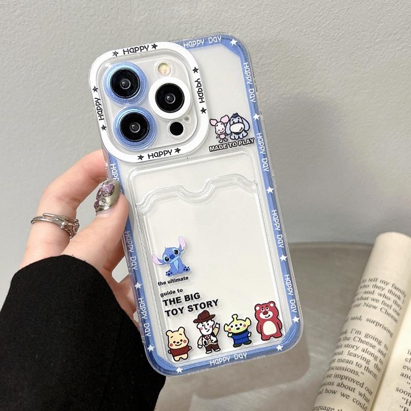 Product Introduction of Cartoon Lovely Stitch Winnie Toy Story Mobile Phone Case with Card Bag For iPhone 15 Pro Max 14 Pro Max 14 15 Plus 13 Pro Max Soft Phone Back Cover for iPhone 12 Pro Max 11 Pro Max XR XS Max 7 8 Plus Back Shell​​​​​​​ 19
