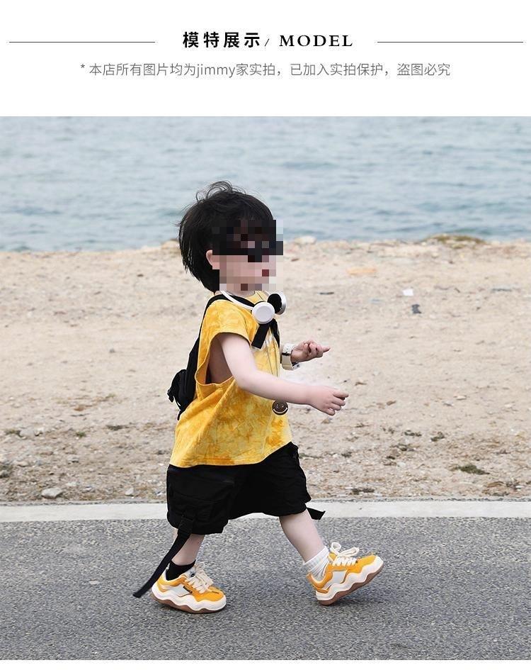 Product Introduction of Children's Clothing 2025 Summer New Korean Style Kids Baby Yellow Tie-Dye Cotton Sleeveless Top and Pants Stylish Two-Piece Set 3