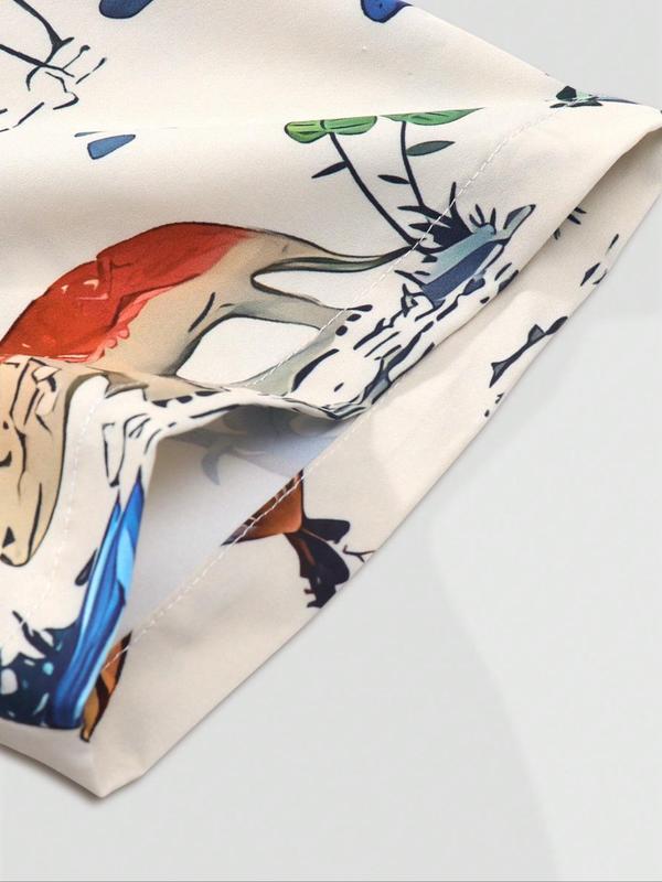 Men's Dinosaur Print Short Sleeve Shirt, Casual Regular Fit Button Up Top for Summer, Men's Clothes for Beach Vacation, Menswear 4