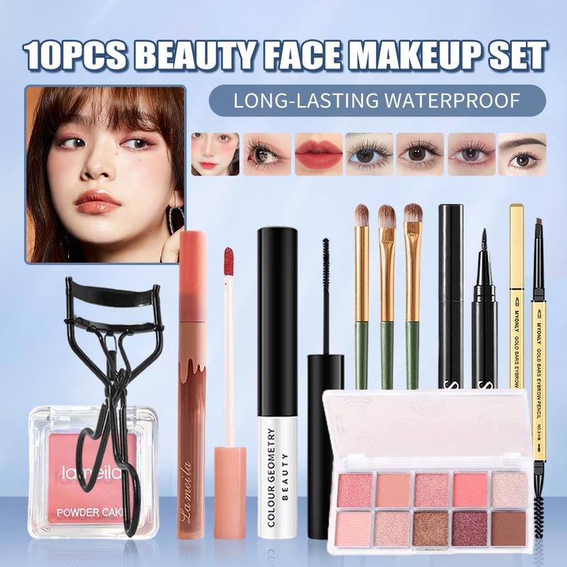 Bộ Trang Điểm, Lameila, Son Bóng Lì Nhung, Bảng Phấn Mắt Kim Tuyến 10 Màu, Bút Kẻ Mắt Màu Đen, Mascara Uốn Cong Tự Nhiên, Bút Kẻ Lông Mày Không Thấm Nước, Phấn Đánh Màu Hồng Hoa Hồng, Cọ Trang Điểm 3 Chiếc, Kèm Dụng Cụ Uốn Mi hộp  quà