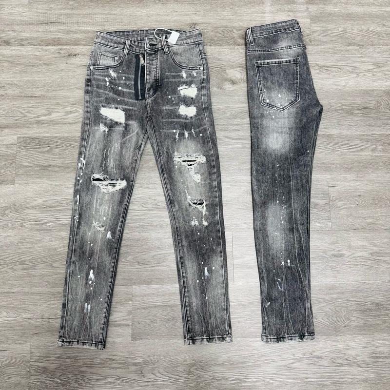 Quần jean D2 wash xám bạc khoá lệch rách xù có lót bản đẹp Menswear Nam