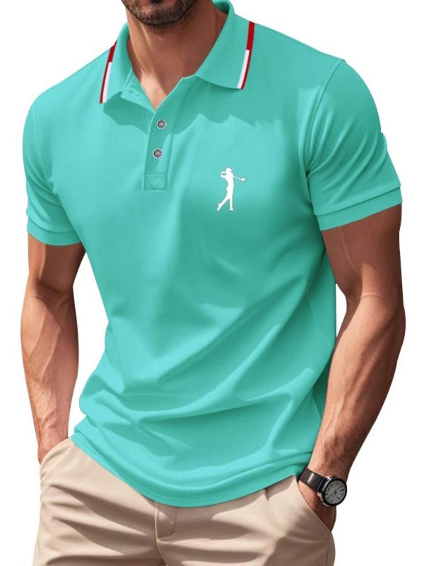 Men's Cartoon Print Mock Neck Polo Shirt, Regular Fit Casual Short Sleeve Top for Summer, Fashion Men's Clothes for Daily Wear, Tropical 2