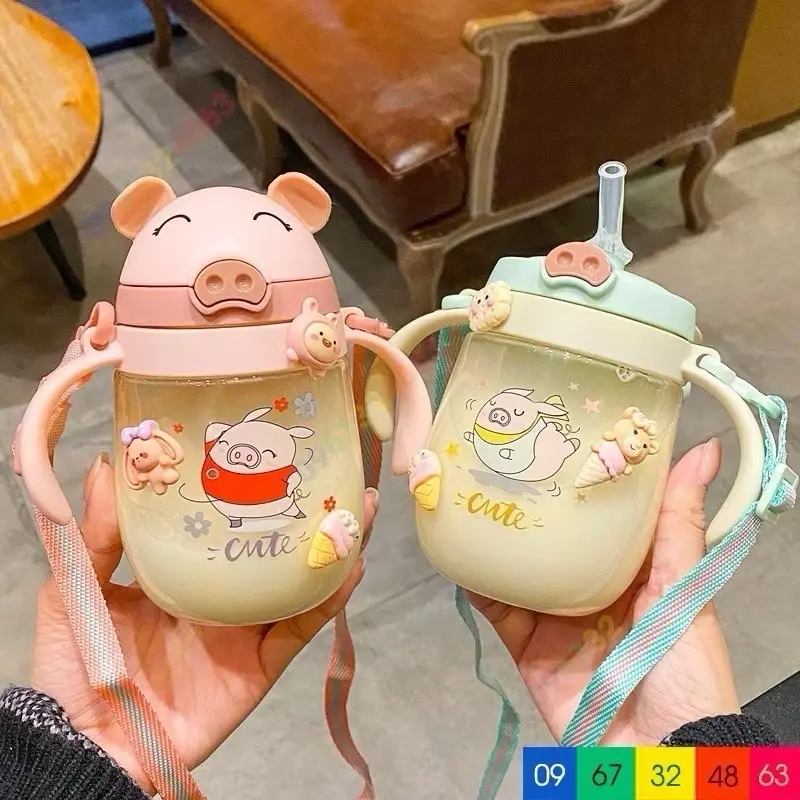 [Tặng Quà] Bình Lợn Tập Uống Nước Chống Sặc Kèm Dây Đeo Cổ Và Lắc Bình Cho Bé Trai Bé Gái Từ 3M