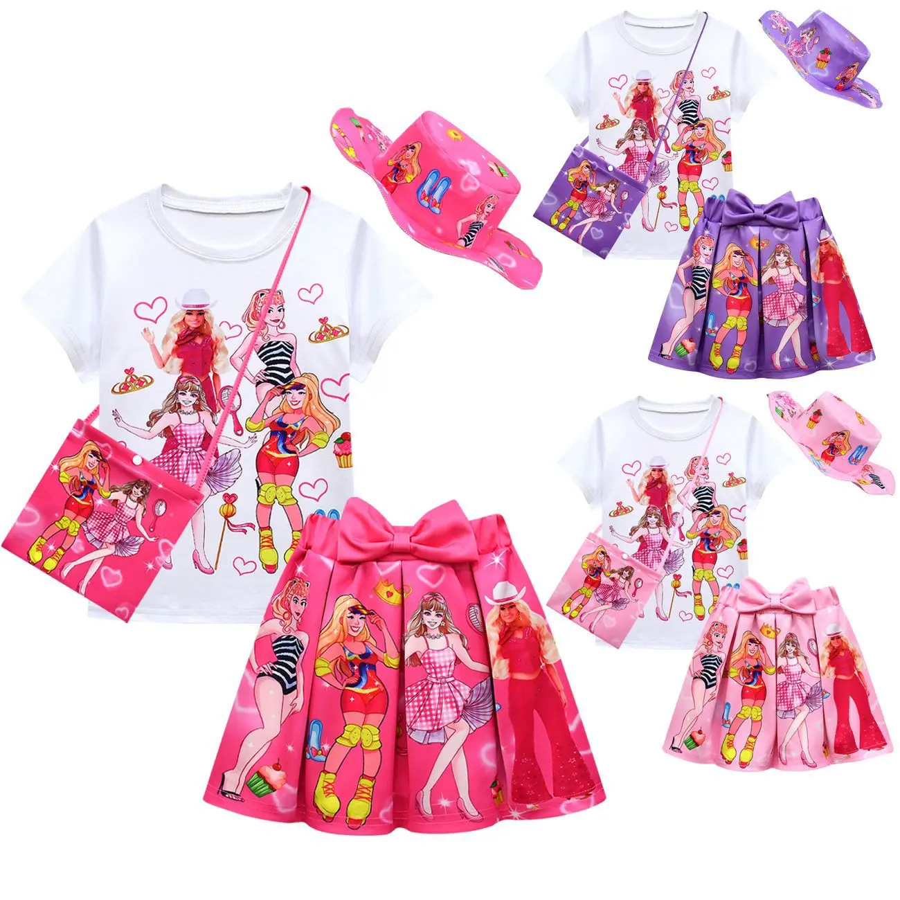 Summer Children's Suit Cosplay Barbie Short-Sleeved Pleated Skirt Bag Hat Four-Piece Set 3963 81613