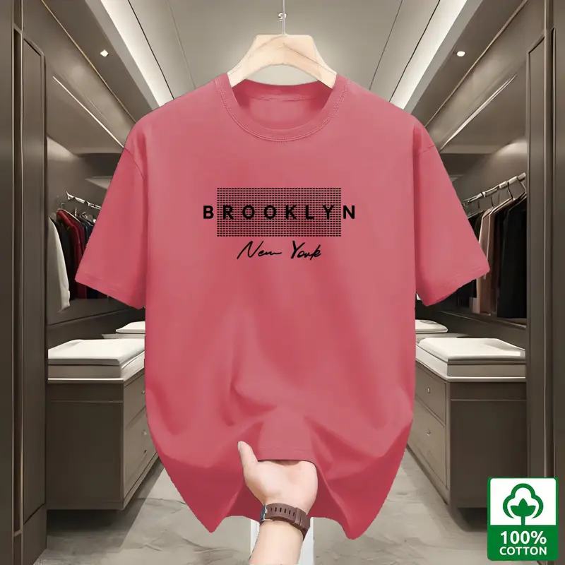 Áo Thun Cổ Tròn Thời Trang Nam, 100% Cotton, ngắn Tay Thoải Mái Và Thoáng Khí, Phong Cách Dễ Phối Đồ Thường Ngày Thích Hợp Cho Mùa Hè, Cỡ M-XL, Ngoại Cỡ, Có Màu Xanh Lá Cây, Hồng, Tím Và Trắng, In " NewYork " 2