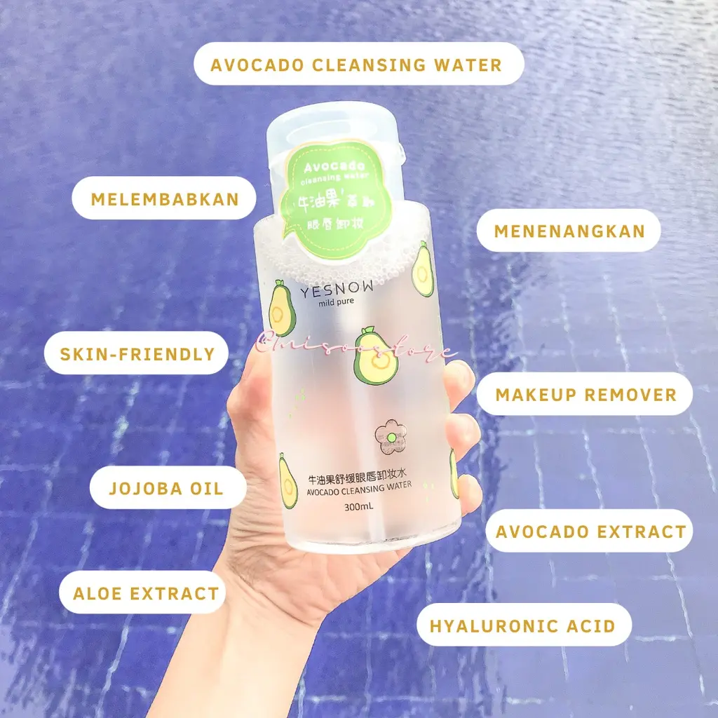 yesnow avocado cleansing water/pembersih wajah avocado/pembersih makeup/makeup remover