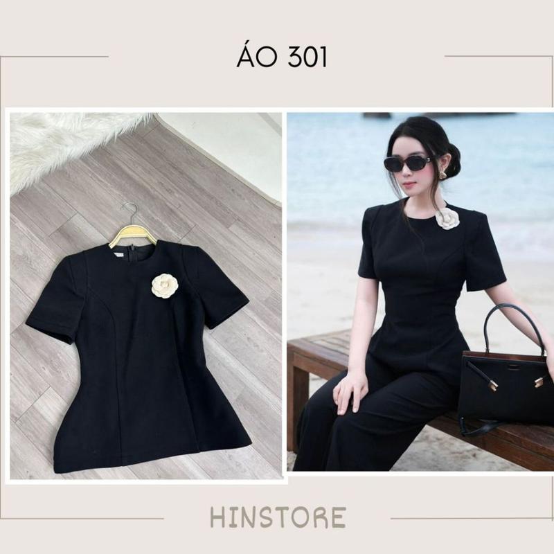 Áo peplum công sở HINSTORE áo dáng ôm chiết eo đệm vai form đứng dáng kèm hoa cài 301 5