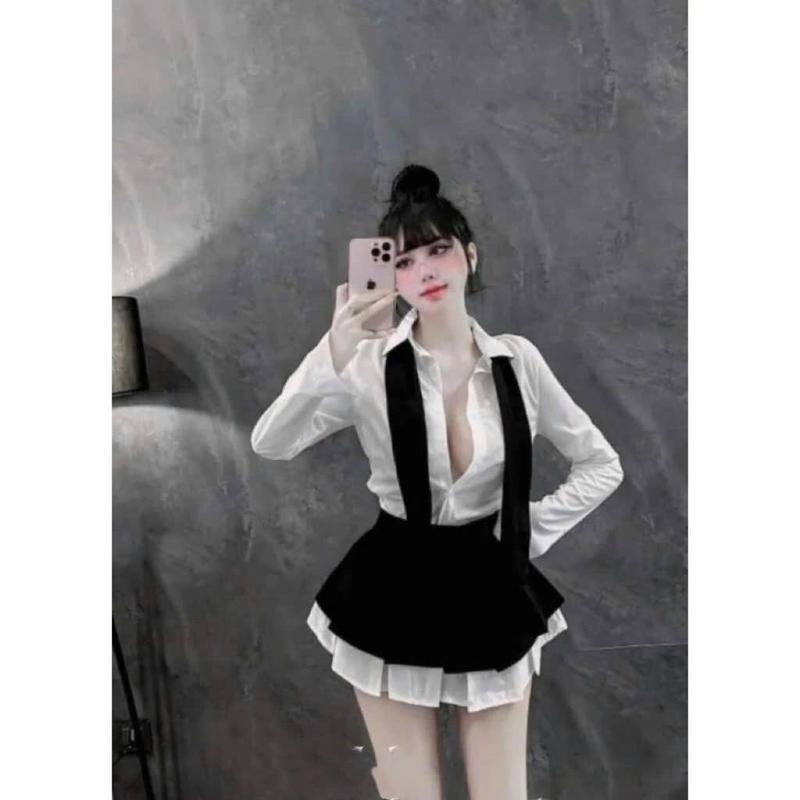 Áo sơ mi Lụa Kèm cavat Phối Chân váy Xê s Li viền Lụa xoè size 40-54kg 4