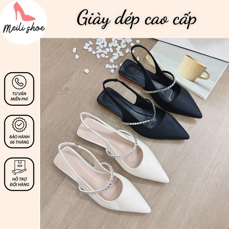 [66CG12] Dép đế bệt cao cấp mũi nhọn dây đính đá bling sang chảnh.